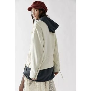 Free People We The Free Rebel Rebel Knit Moto Jacket Top Oversized L Cream NWOT